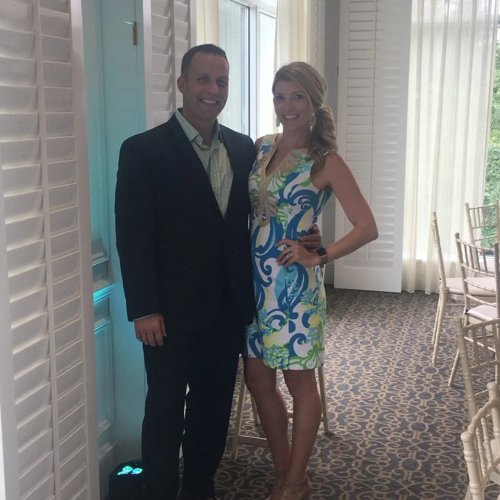 Lilly Pulitzer Blue White Green Printed Midi Dress with Gold Trim - Picture 7 of 10